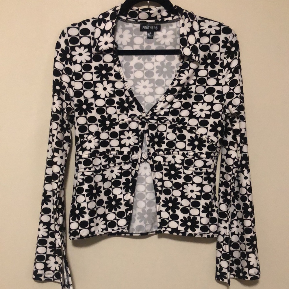 Feathers 2 Piece Print 70’s Style Black And Cream… - image 3